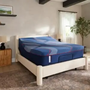 HighPoint Queen mattress displayed in a stylish bedroom setting with natural light, featuring a modern bed frame and decorative elements, emphasizing sleep comfort and quality.