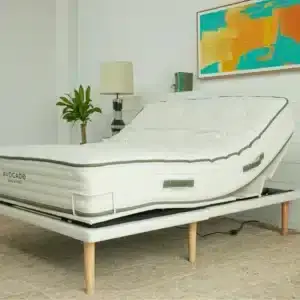 Avocado Eco Plus Adjustable Base in a modern bedroom setting, showcasing its adjustable features and sleek design, relevant to split California king mattress options on Healthy ZZZ's e-commerce platform.