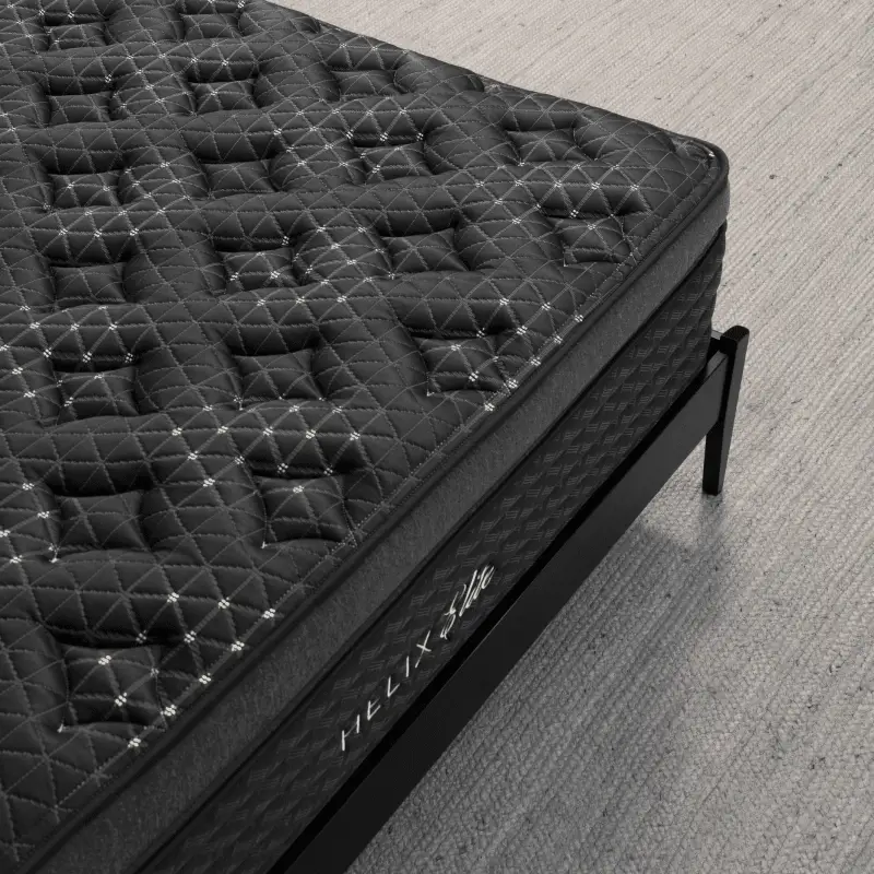 Helix Midnight Elite 4 Helix Midnight Elite mattress with quilted black cover and logo, showcasing advanced comfort features for side sleepers.
