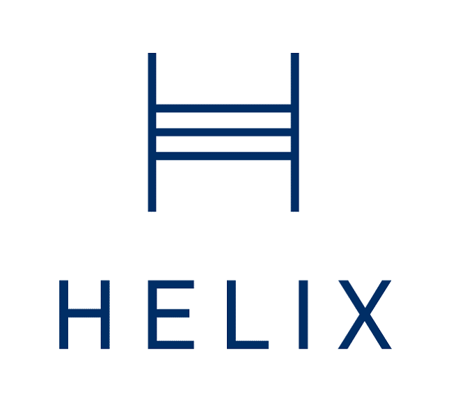Helix Sleep logo featuring a minimalist bed design and the word "HELIX" in bold letters, representing the brand's focus on sleep products.