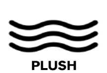 Plush logo featuring wavy lines and the word "PLUSH" underneath, representing softness and comfort.