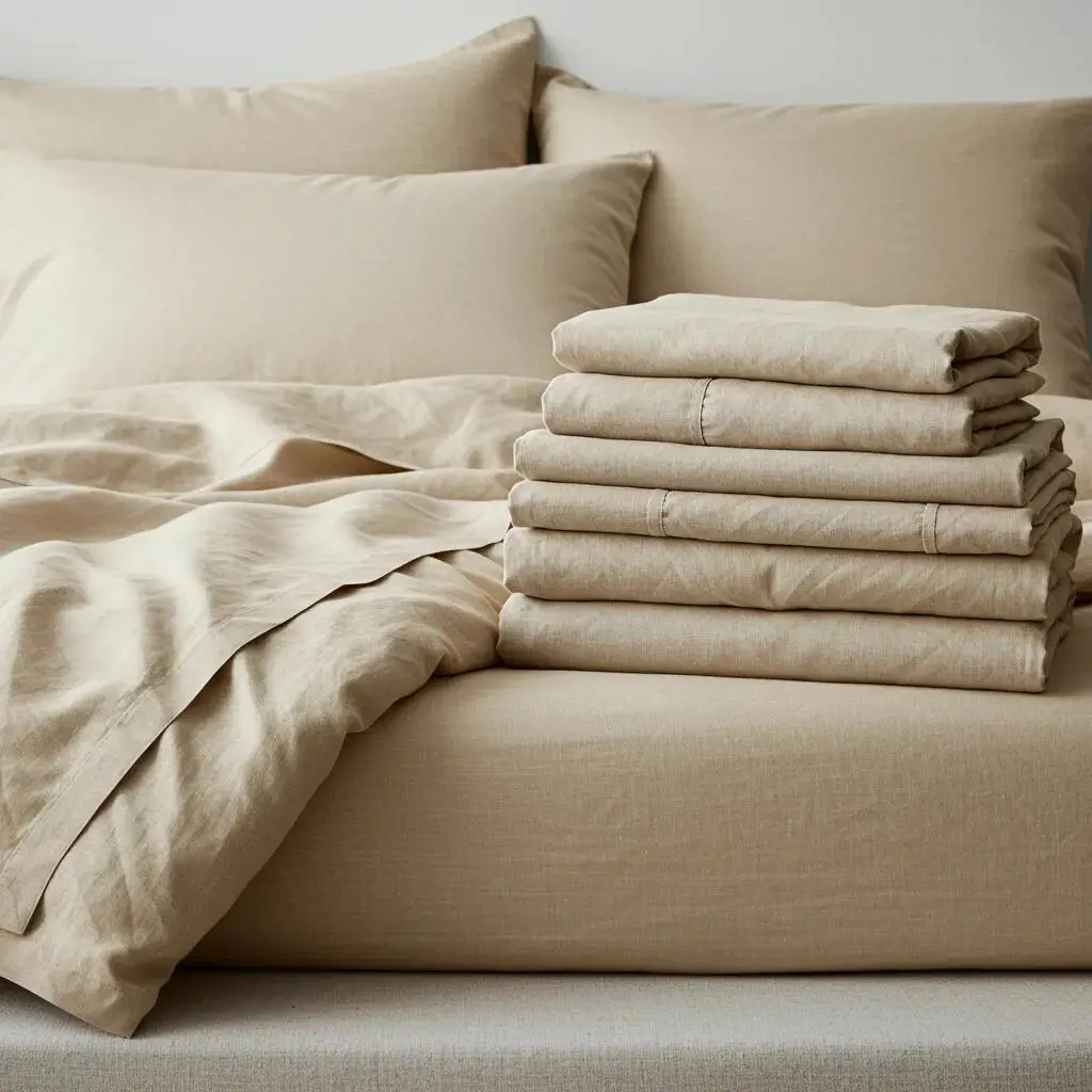 The Wellness Bedroom: Crafting Your Sanctuary For Mind And Body Restoration 3 Natural bedding materials including linen and cotton, neatly arranged on a bed, promoting comfort, breathability, and a healthy sleep environment.