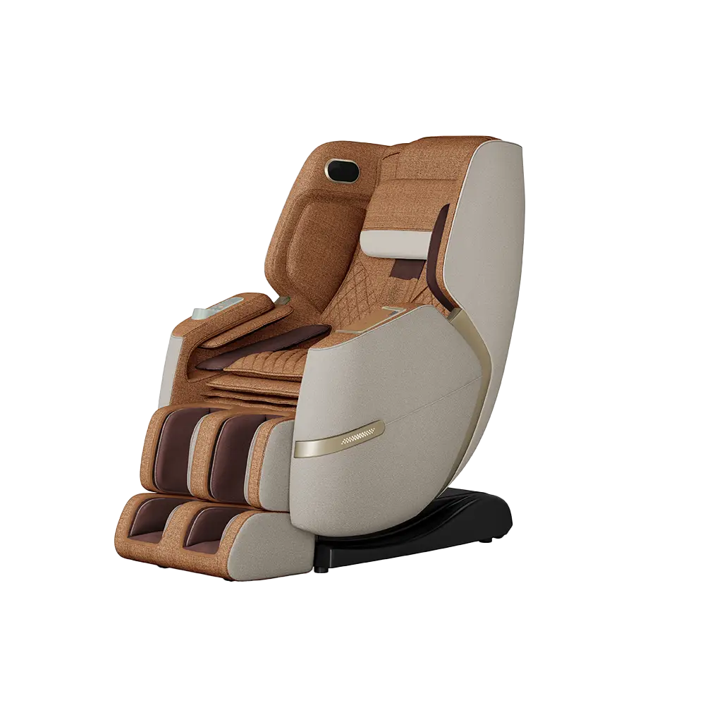 Positive Posture Solara 6 Positive Posture Solara massage chair in Butterscotch color, featuring a sleek design with plush upholstery and multiple massage rollers for therapeutic relief.