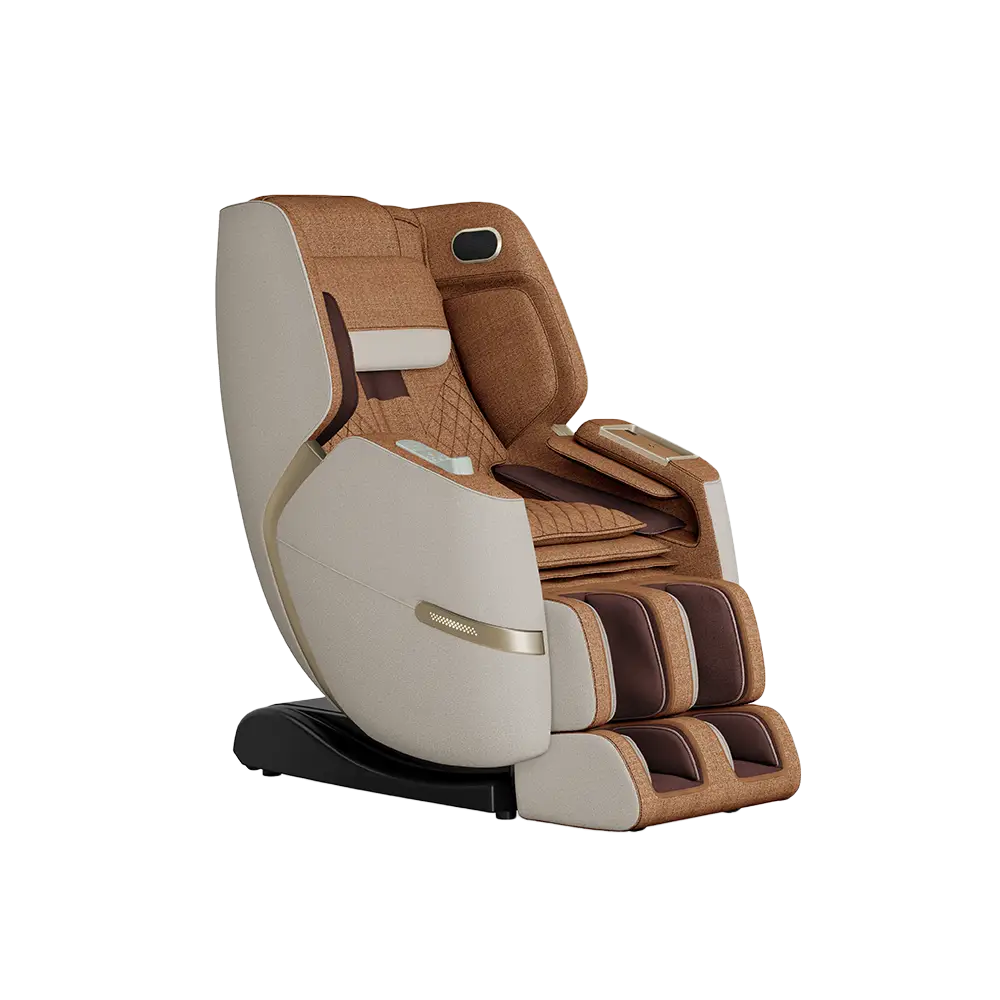 Positive Posture Solara 5 Positive Posture Solara massage chair in Butterscotch color, designed for comfort and therapeutic relief, showcasing a sleek, modern aesthetic with plush seating and ergonomic features.