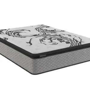 Healthy ZZZ's Effortless mattress featuring a stylish design with black and white patterns, showcased in a three-quarter view, emphasizing comfort and quality for sleep improvement.